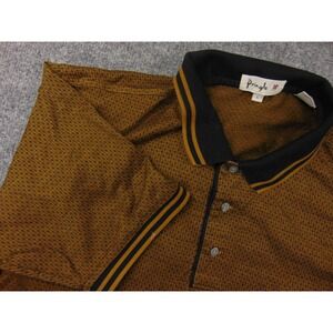 Pringle Polo Shirt Mens Large Brown Geometric Textured Short Sleeve Preppy Golf